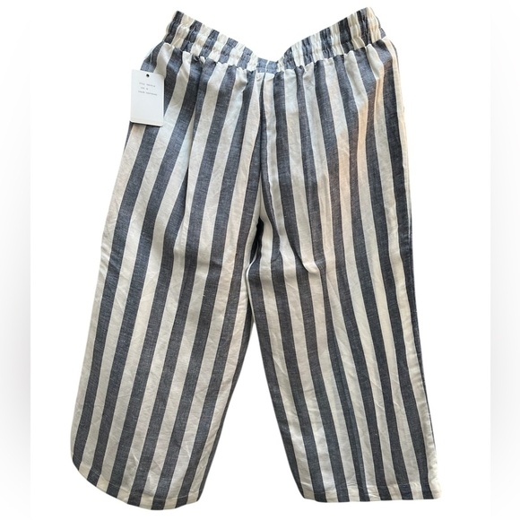 Flowing Striped Navy and White Wide Leg Capri 55% Linen 45% Rayon  Pants Size M - Picture 3 of 5